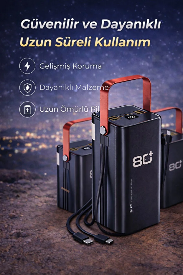 80.000 mAh Güçlü Powerbank LED Işıklı